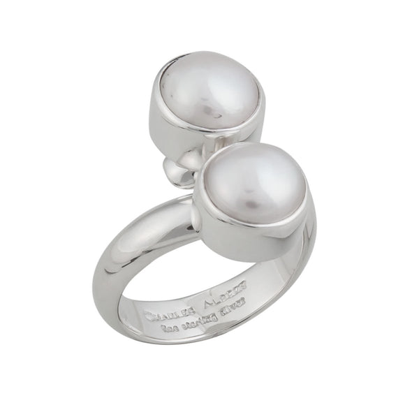 Charles Albert Sterling Silver Pearl Bypass Adjustable Ring Sterling Silver Rings