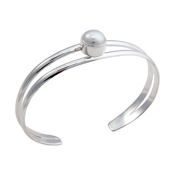 Charles Albert Sterling Silver Pearl Double Band Cuff Sterling Silver Bracelets + Cuffs