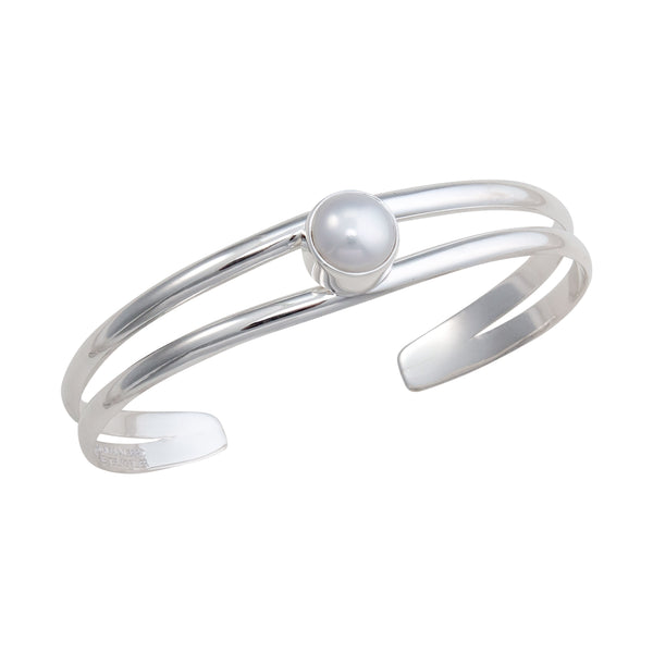 charles albert Sterling Silver Pearl Double Band Cuff Sterling Silver Bracelets + Cuffs