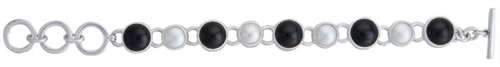 Charles Albert Sterling Silver Pearl & Onyx Bracelet Sterling Silver Bracelets + Cuffs