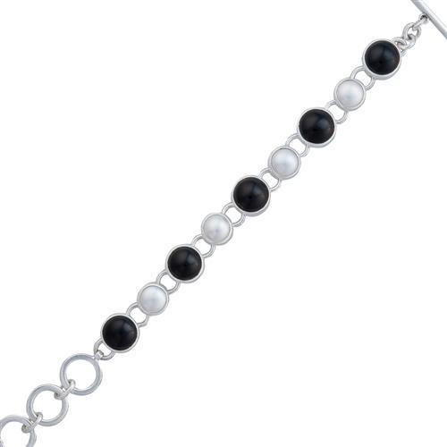 charles albert Sterling Silver Pearl & Onyx Bracelet Sterling Silver Bracelets + Cuffs