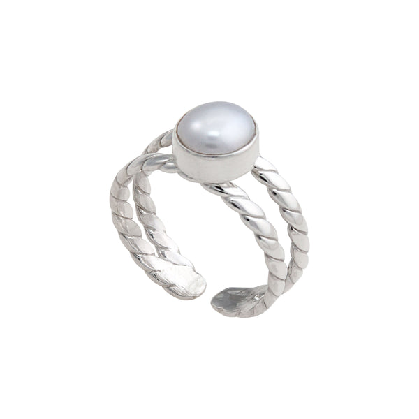 Charles Albert Sterling Silver Pearl Twisted Adjustable Cuff Ring Sterling Silver Rings