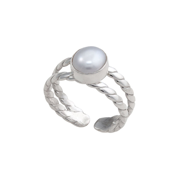 Charles Albert Sterling Silver Pearl Twisted Adjustable Cuff Ring Sterling Silver Rings