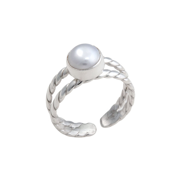 Charles Albert Sterling Silver Pearl Twisted Adjustable Cuff Ring Sterling Silver Rings