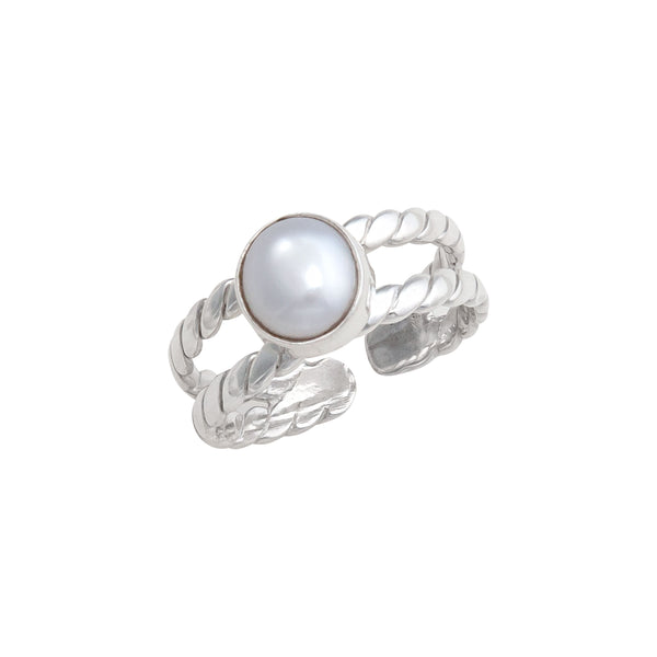 charles albert Sterling Silver Pearl Twisted Adjustable Cuff Ring Sterling Silver Rings