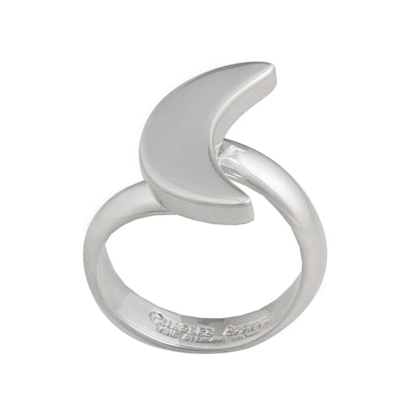 Charles Albert Sterling Silver Petite Crescent Moon Adjustable Ring Sterling Silver Rings