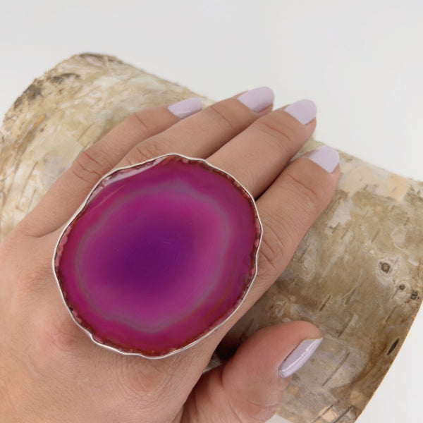 Charles Albert Sterling Silver Pink Agate Slice Adjustable Ring 30% Off - Discontinued Items