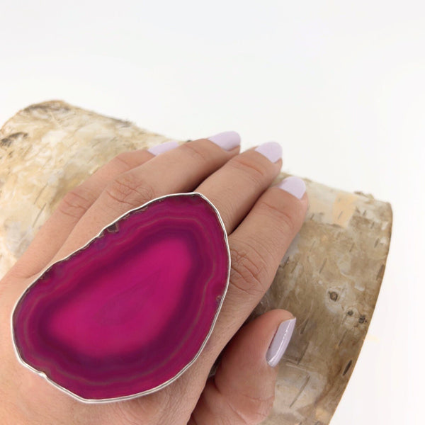 Charles Albert Sterling Silver Pink Agate Slice Adjustable Ring 30% Off - Discontinued Items