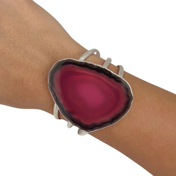 Charles Albert Sterling Silver Pink Agate Slice Multi-Band Cuff 30% Off - Discontinued Items