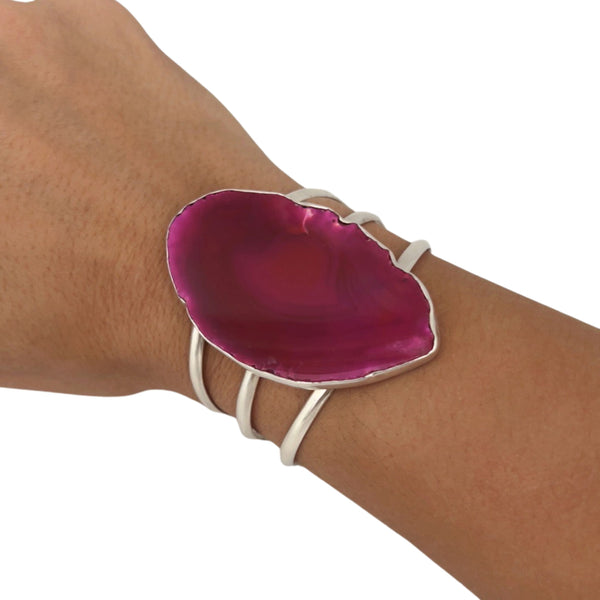 Charles Albert Sterling Silver Pink Agate Slice Multi-Band Cuff 30% Off - Discontinued Items