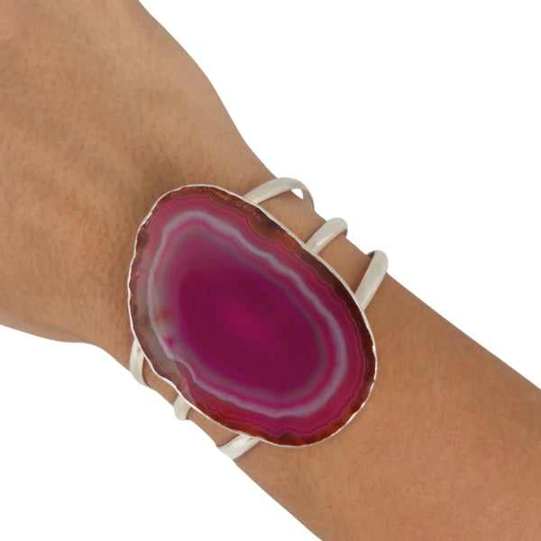 Charles Albert Sterling Silver Pink Agate Slice Multi-Band Cuff 30% Off - Discontinued Items