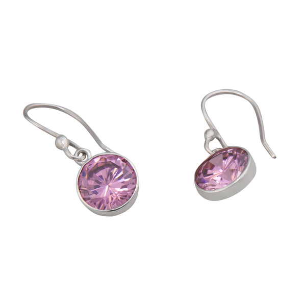 Charles Albert Sterling Silver Pink CZ Round Drop Earrings Sterling Silver Earrings