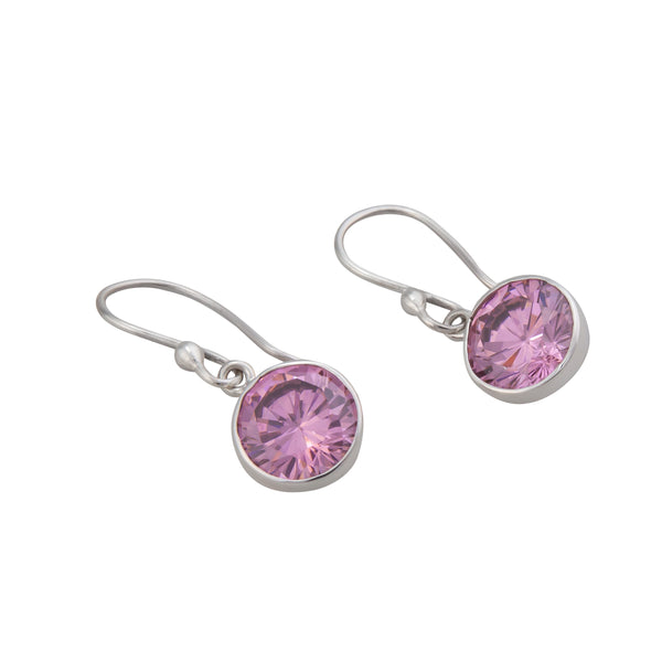 Charles Albert Sterling Silver Pink CZ Round Drop Earrings Sterling Silver Earrings