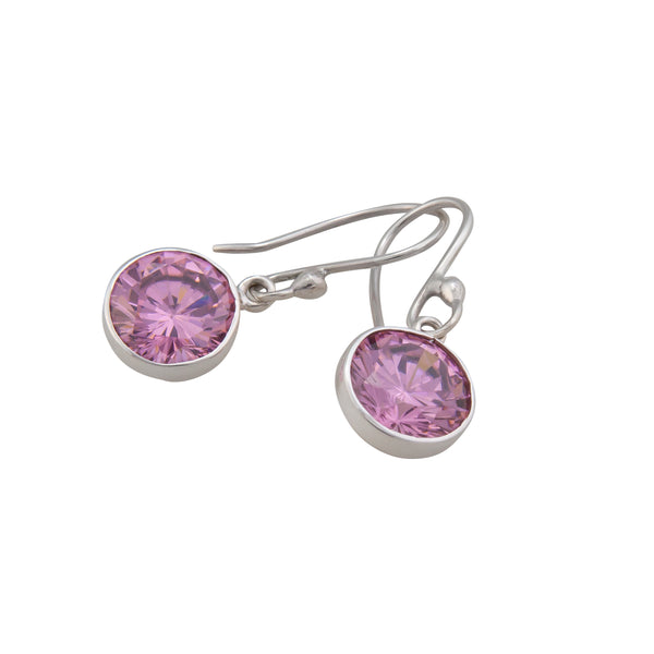 Charles Albert Sterling Silver Pink CZ Round Drop Earrings Sterling Silver Earrings