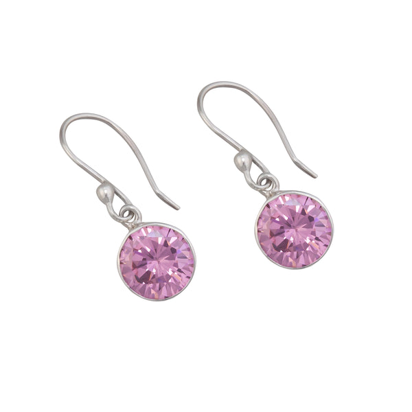 charles albert Sterling Silver Pink CZ Round Drop Earrings Sterling Silver Earrings