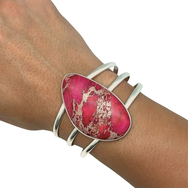 charles albert Sterling Silver Pink Jasper Multi-Band Cuff 30% Off - Discontinued Items
