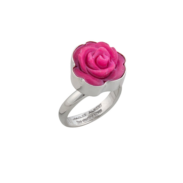Charles Albert Sterling Silver Pink Resin Rose Adjustable Ring Sterling Silver Rings