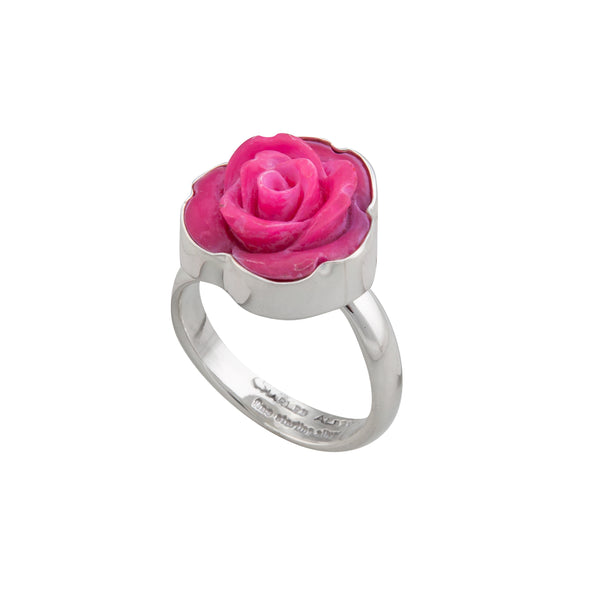 Charles Albert Sterling Silver Pink Resin Rose Adjustable Ring Sterling Silver Rings