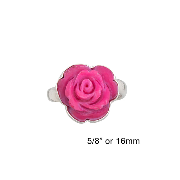 Charles Albert Sterling Silver Pink Resin Rose Adjustable Ring Sterling Silver Rings