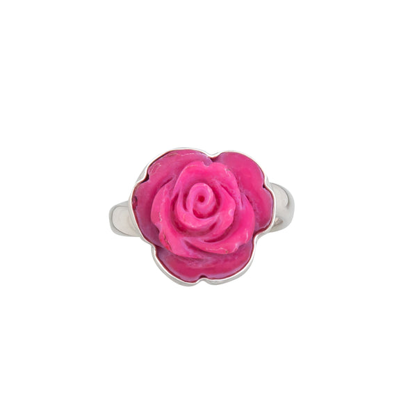 charles albert Sterling Silver Pink Resin Rose Adjustable Ring Sterling Silver Rings