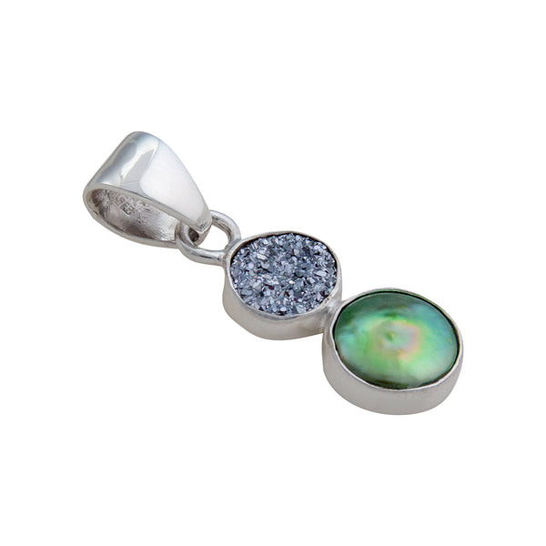 Charles Albert Sterling Silver Platinum Druzy & Green Pearl Pendant Sterling Silver Pendants