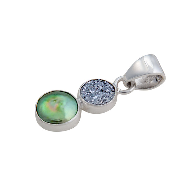 Charles Albert Sterling Silver Platinum Druzy & Green Pearl Pendant Sterling Silver Pendants