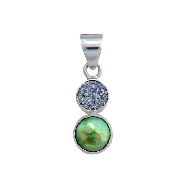 charles albert Sterling Silver Platinum Druzy & Green Pearl Pendant Sterling Silver Pendants