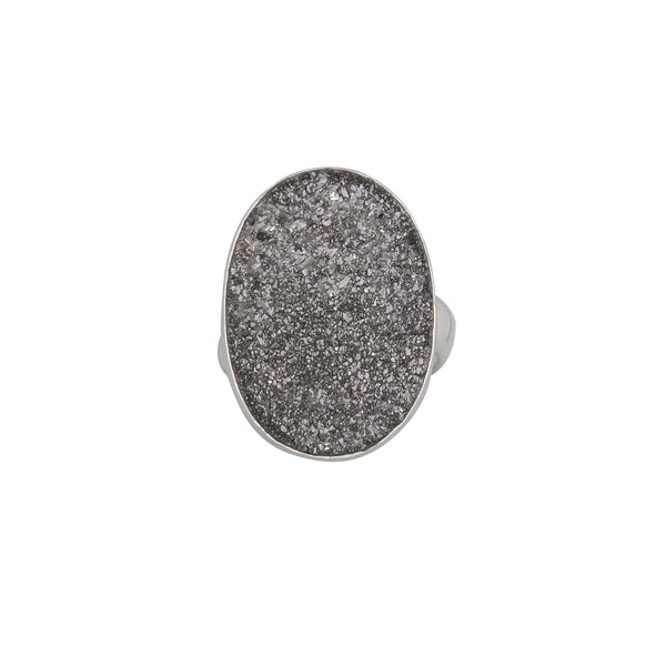 Charles Albert Sterling Silver Platinum Druzy Oval Adjustable Ring Sterling Silver Rings