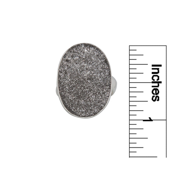 Charles Albert Sterling Silver Platinum Druzy Oval Adjustable Ring Sterling Silver Rings
