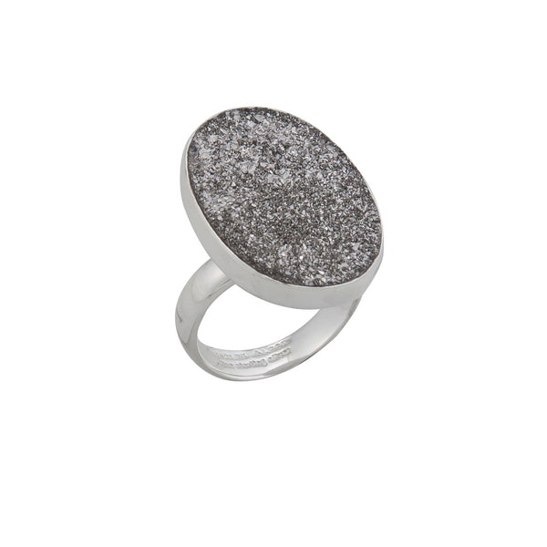 charles albert Sterling Silver Platinum Druzy Oval Adjustable Ring Sterling Silver Rings
