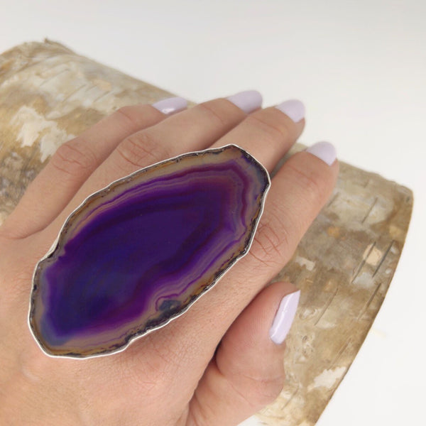 Charles Albert Sterling Silver Purple Agate Slice Adjustable Ring 30% Off - Discontinued Items