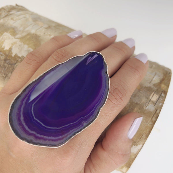 Charles Albert Sterling Silver Purple Agate Slice Adjustable Ring 30% Off - Discontinued Items