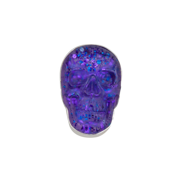 charles albert Sterling Silver Purple Glitter Quartz Skull Adjustable Ring Sterling Silver Rings