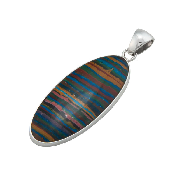 Charles Albert Sterling Silver Rainbow Calsilica Elongated Pendant Sterling Silver Pendants