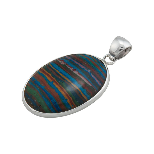 Charles Albert Sterling Silver Rainbow Calsilica Oval Pendant Sterling Silver Pendants
