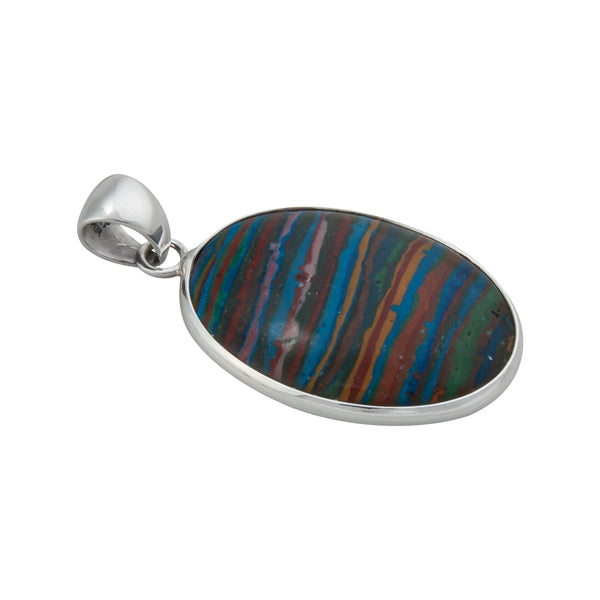 Charles Albert Sterling Silver Rainbow Calsilica Oval Pendant Sterling Silver Pendants