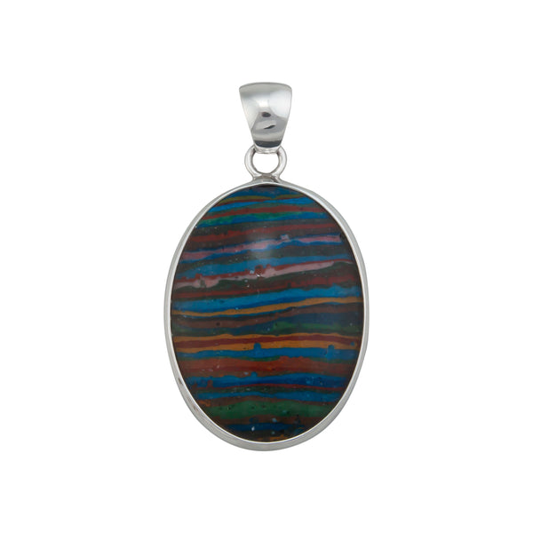 charles albert Sterling Silver Rainbow Calsilica Oval Pendant Sterling Silver Pendants