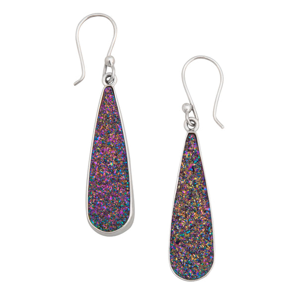 charles albert Sterling Silver Rainbow Druzy Teardrop Earrings Sterling Silver Earrings
