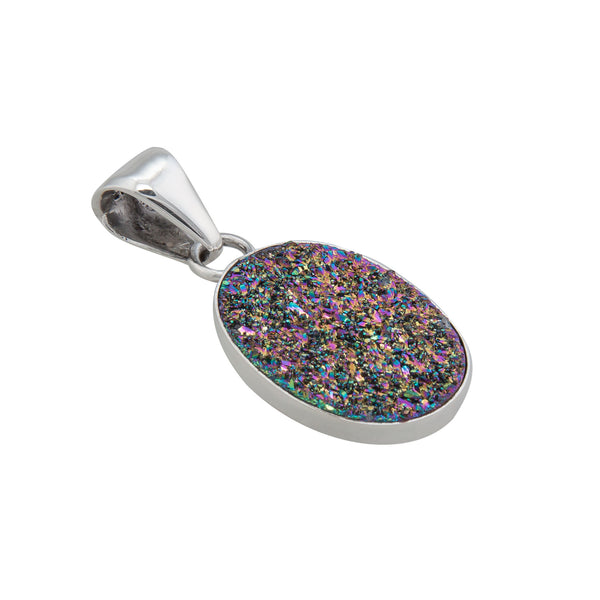 Charles Albert Sterling Silver Rainbow Druzy Titanium Druzy Oval Pendant Sterling Silver Pendants