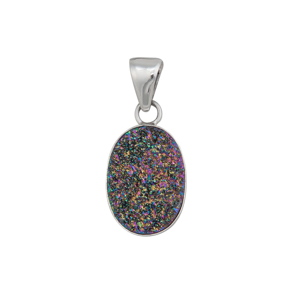 charles albert Sterling Silver Rainbow Druzy Titanium Druzy Oval Pendant Sterling Silver Pendants