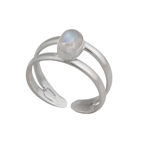 Charles Albert Sterling Silver Rainbow Moonstone Adjustable Cuff Ring Sterling Silver Rings