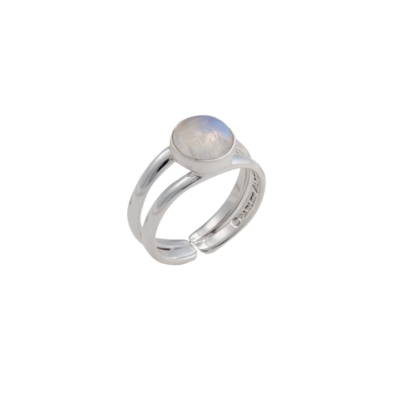 Charles Albert Sterling Silver Rainbow Moonstone Round Adjustable Cuff Ring Sterling Silver Rings