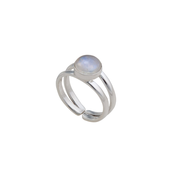 charles albert Sterling Silver Rainbow Moonstone Round Adjustable Cuff Ring Sterling Silver Rings
