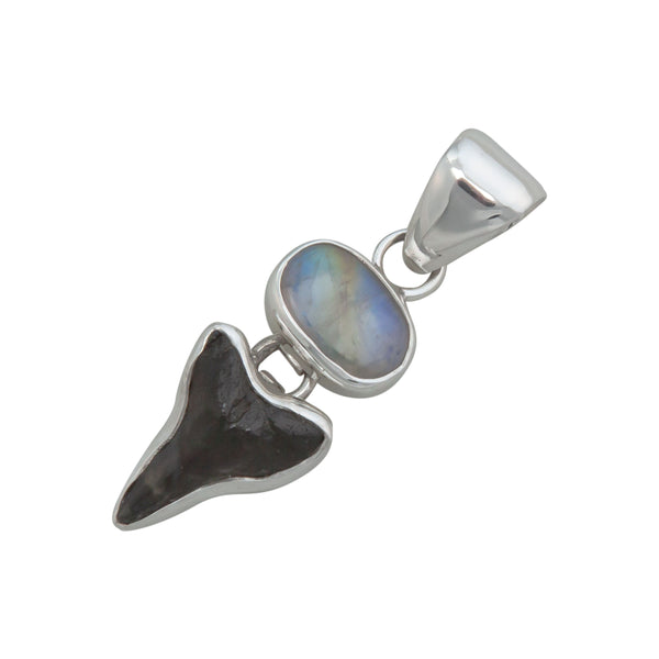 Charles Albert Sterling Silver Rainbow Moonstone & Shark Tooth Charm Pendant Sterling Silver Pendants