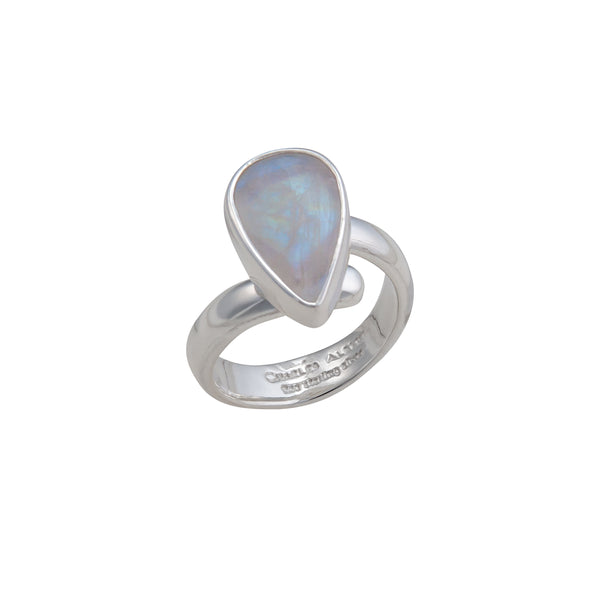 Charles Albert Sterling Silver Rainbow Moonstone Teardrop Adjustable Ring Sterling Silver Rings