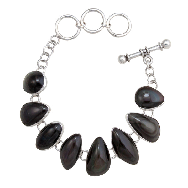charles albert Sterling Silver Rainbow Obsidian Bracelet Sterling Silver Bracelets + Cuffs