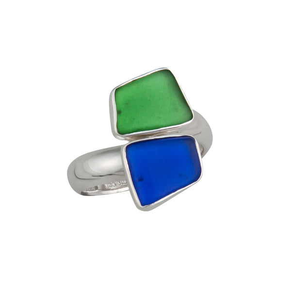 Charles Albert Sterling Silver Recycled Glass Bypass Adjustable Ring Sterling Silver Rings