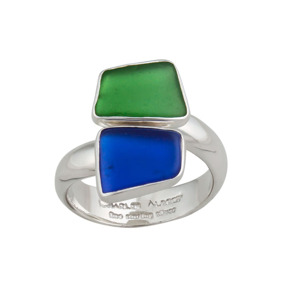 Charles Albert Sterling Silver Recycled Glass Bypass Adjustable Ring Sterling Silver Rings