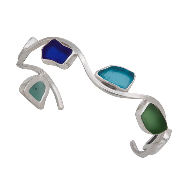 Charles Albert Sterling Silver Recycled Glass Wave Cuff Sterling Silver Bracelets + Cuffs