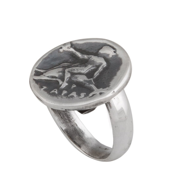 Charles Albert Sterling Silver Replica Boy On Dolphin Greek Coin Adjustable Ring Sterling Silver Rings
